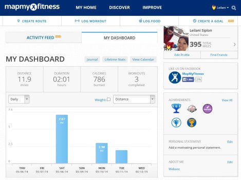 My MapMyRun.com dashboard.  You can also view your friends' activities through the Activity Feed.
