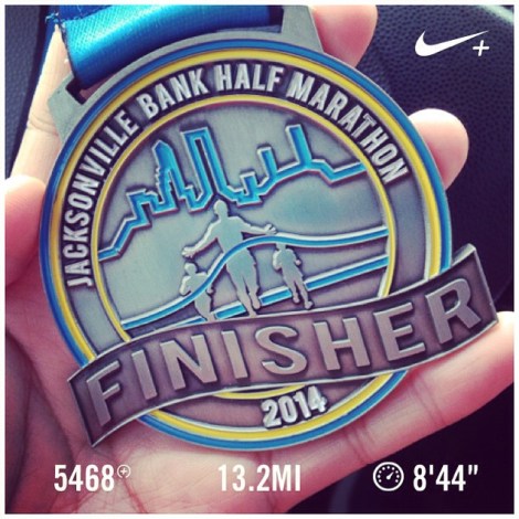 My fourth half-marathon medal, 2014 Jacksonville Bank!